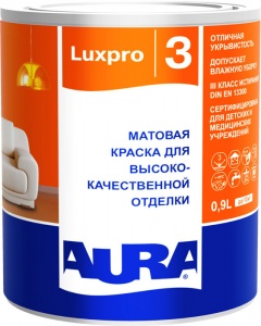    Краска в/д высокоукрывистая "AURA LUXPRO 3" основа TR 0,9л  тонируется по ESKAROCOLOR